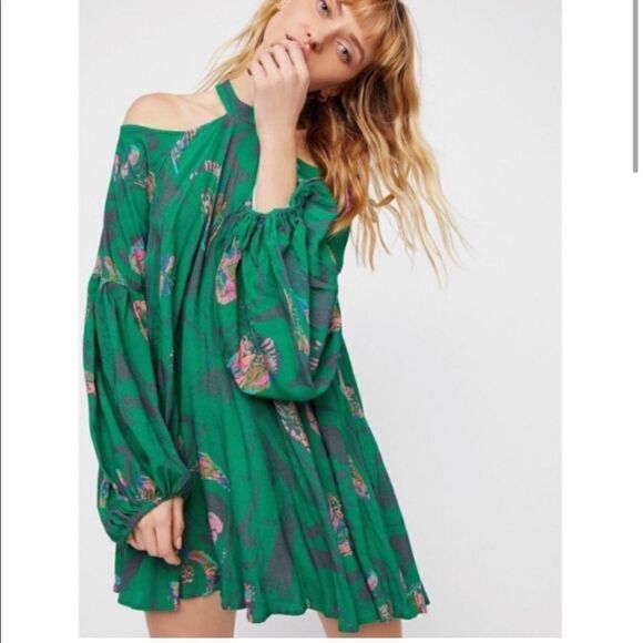 Free People Drift Away Kelly Green Top/Dress XS - Picture 2 of 11